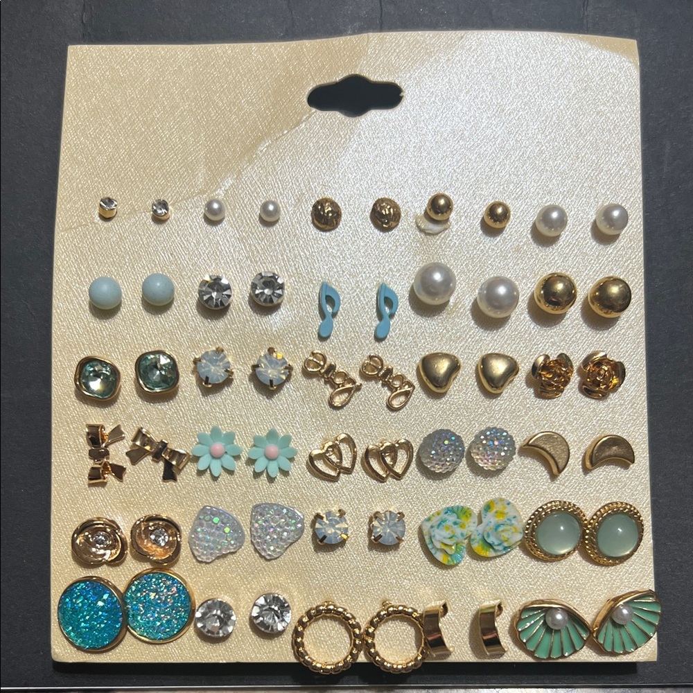 Gold and Blue Earring Set